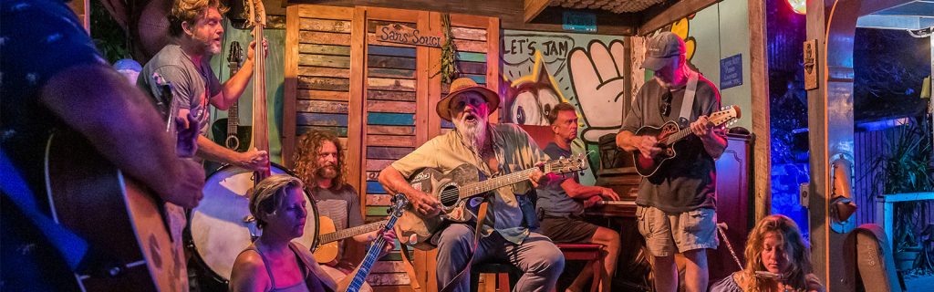 Key West musicians playing open mic at Andy's Cabana across from Blur Heaven - Wegman & Crew - photo by Bill Klipp